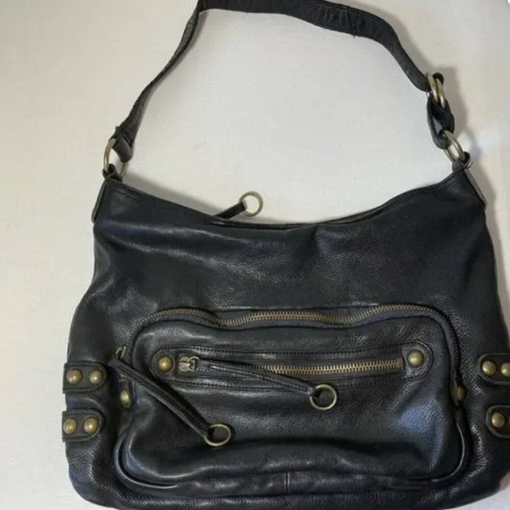 Linea Pelle vintage short-strap leather crossbody bag - black w/gold hardware - Picture 8 of 12